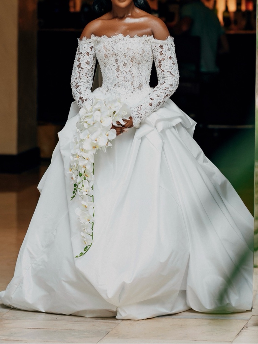 Custom Leonora Galia Lahav Off-Shoulder White Lace Bridal Gown
